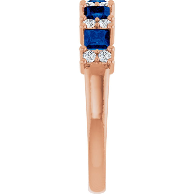 14K Gold Square Natural Blue Sapphire Anniversary Band – 1/5 CTW - Rose Gold - view 4