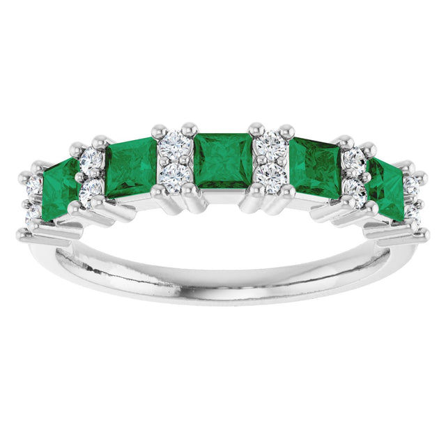 14K Gold Square Natural Emerald Anniversary Band – 1/5 CTW - White Gold - view 3