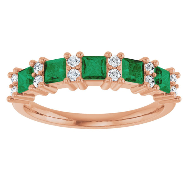 14K Gold Square Natural Emerald Anniversary Band – 1/5 CTW - Rose Gold - view 3