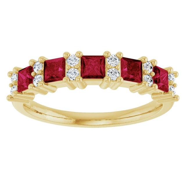 14K Gold Square Natural Ruby Anniversary Band – 1/5 CTW - Yellow Gold - view 3