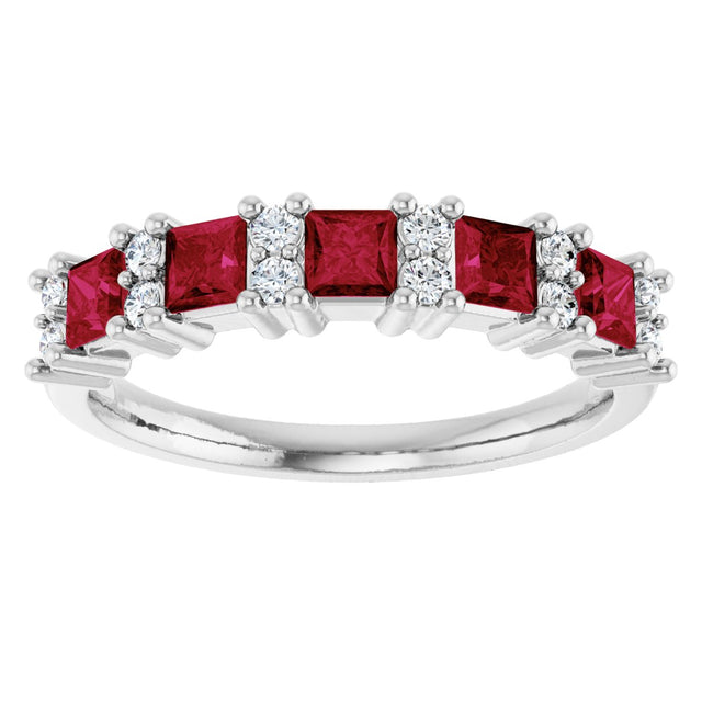 14K Gold Square Natural Ruby Anniversary Band – 1/5 CTW - White Gold - view 3