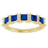 14K Gold Square Natural Blue Sapphire Anniversary Band – 1/5 CTW - Yellow Gold - view 3