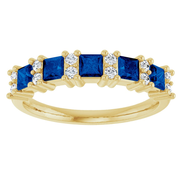 14K Gold Square Natural Blue Sapphire Anniversary Band – 1/5 CTW - Yellow Gold - view 3