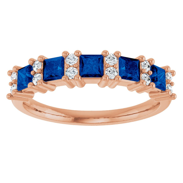 14K Gold Square Natural Blue Sapphire Anniversary Band – 1/5 CTW - Rose Gold - view 3