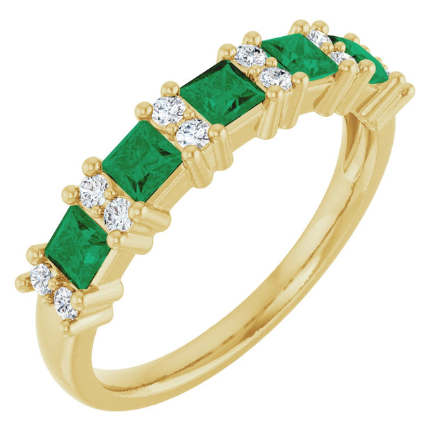 14K Gold Square Natural Emerald Anniversary Band – 1/5 CTW - Yellow Gold