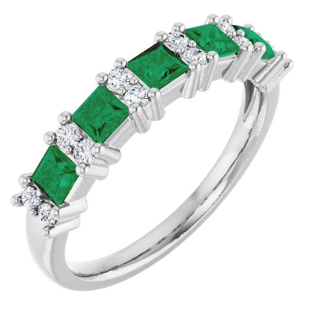 14K Gold Square Natural Emerald Anniversary Band – 1/5 CTW - White Gold