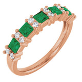 14K Gold Square Natural Emerald Anniversary Band – 1/5 CTW - Rose Gold