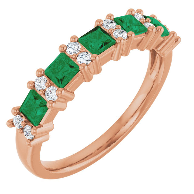 14K Gold Square Natural Emerald Anniversary Band – 1/5 CTW - Rose Gold