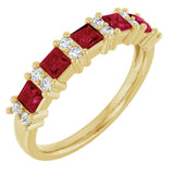 14K Gold Square Natural Ruby Anniversary Band – 1/5 CTW - Yellow Gold