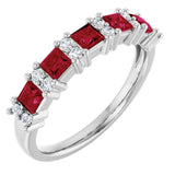 14K Gold Square Natural Ruby Anniversary Band – 1/5 CTW - White Gold