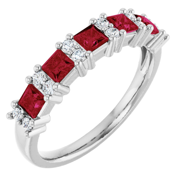 14K Gold Square Natural Ruby Anniversary Band – 1/5 CTW - White Gold