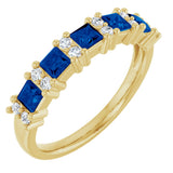 14K Gold Square Natural Blue Sapphire Anniversary Band – 1/5 CTW - Yellow Gold
