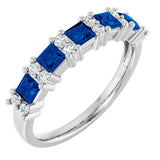 14K Gold Square Natural Blue Sapphire Anniversary Band – 1/5 CTW - White Gold