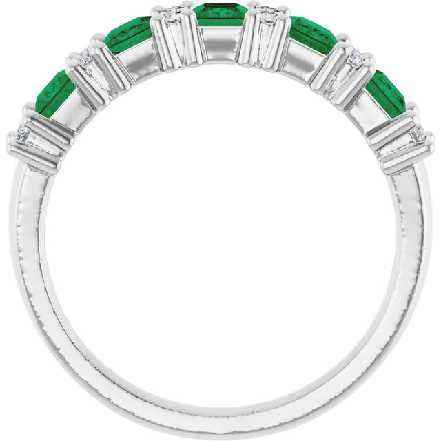 14K Gold Square Natural Emerald Anniversary Band – 1/5 CTW - White Gold - view 2