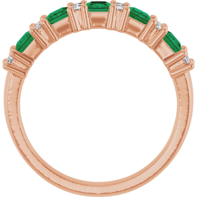 14K Gold Square Natural Emerald Anniversary Band – 1/5 CTW - Rose Gold - view 2