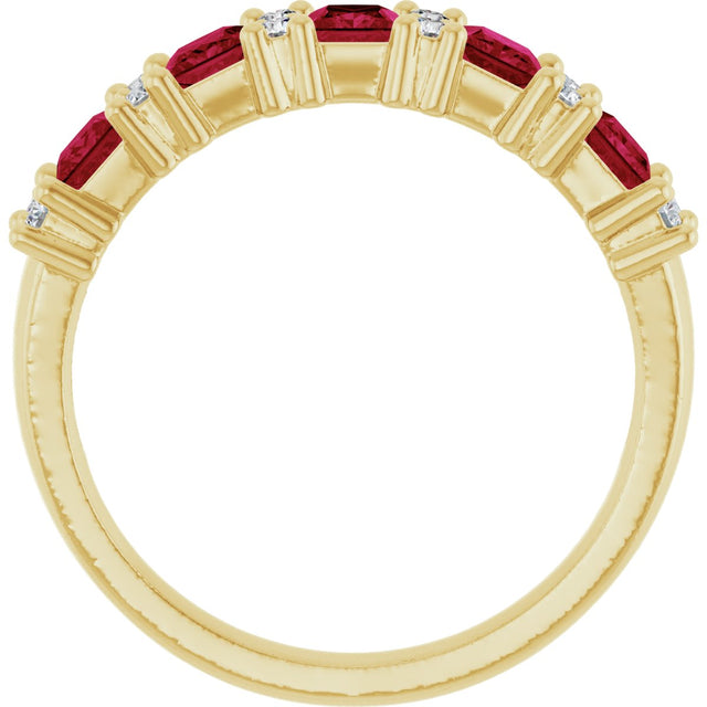 14K Gold Square Natural Ruby Anniversary Band – 1/5 CTW - Yellow Gold - view 2