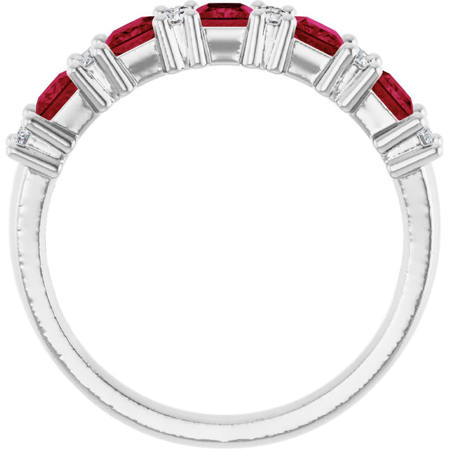 14K Gold Square Natural Ruby Anniversary Band – 1/5 CTW - White Gold - view 2