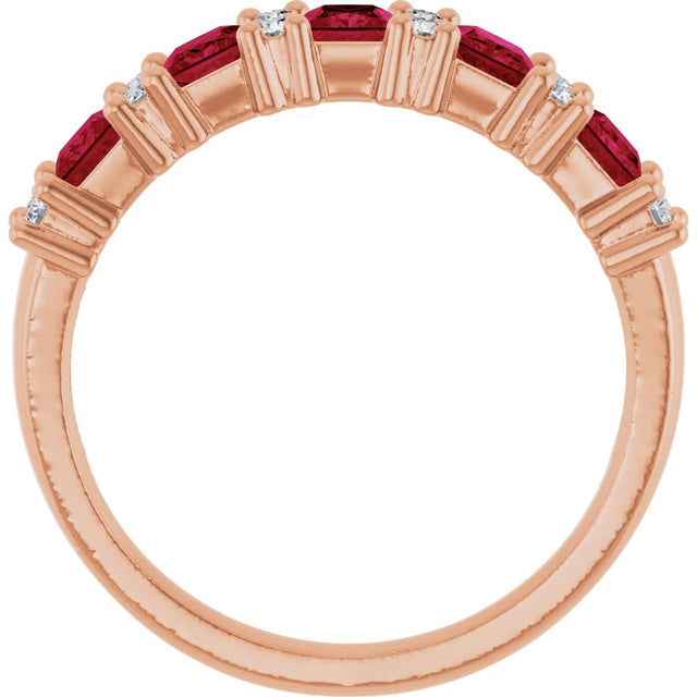14K Gold Square Natural Ruby Anniversary Band – 1/5 CTW - Rose Gold - view 2