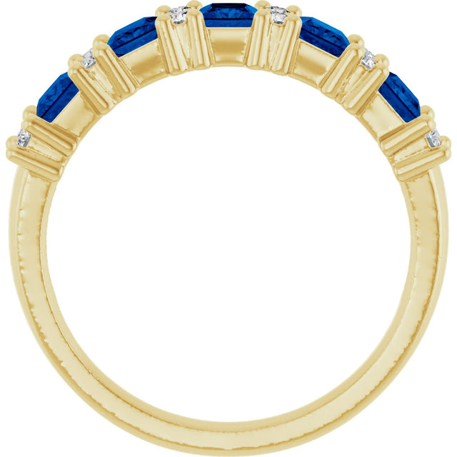 14K Gold Square Natural Blue Sapphire Anniversary Band – 1/5 CTW - Yellow Gold - view 2