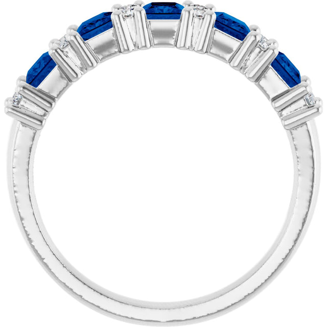 14K Gold Square Natural Blue Sapphire Anniversary Band – 1/5 CTW - White Gold - view 2