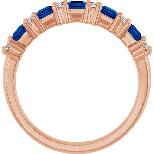 14K Gold Square Natural Blue Sapphire Anniversary Band – 1/5 CTW - Rose Gold - view 2