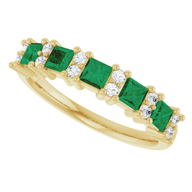 14K Gold Square Natural Emerald Anniversary Band – 1/5 CTW - Yellow Gold - view 5
