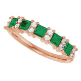 14K Gold Square Natural Emerald Anniversary Band – 1/5 CTW - Rose Gold - view 5