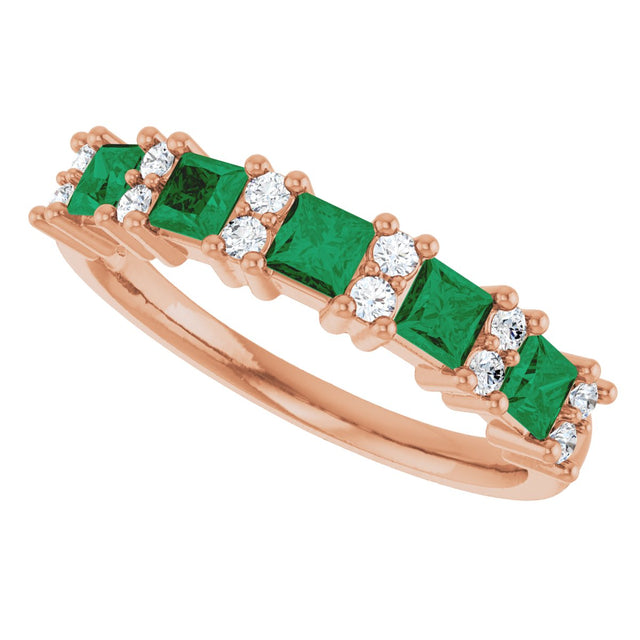 14K Gold Square Natural Emerald Anniversary Band – 1/5 CTW - Rose Gold - view 5