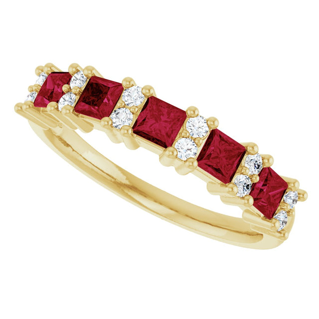 14K Gold Square Natural Ruby Anniversary Band – 1/5 CTW - Yellow Gold - view 5