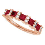 14K Gold Square Natural Ruby Anniversary Band – 1/5 CTW - Rose Gold - view 5