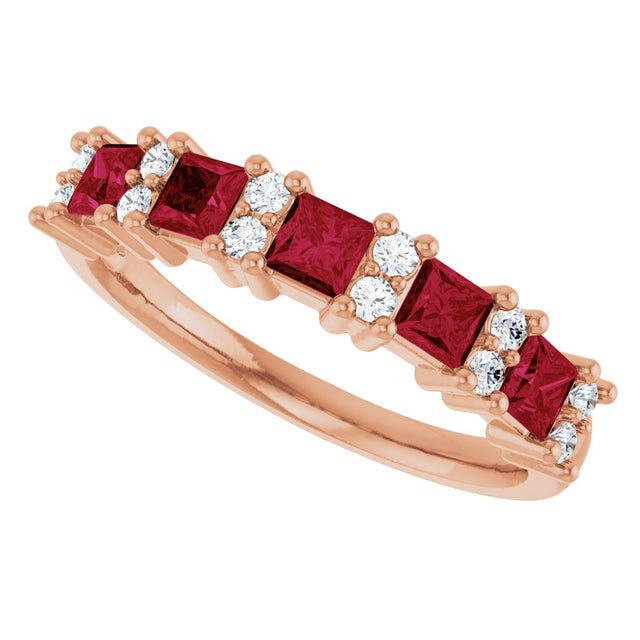 14K Gold Square Natural Ruby Anniversary Band – 1/5 CTW - Rose Gold - view 5