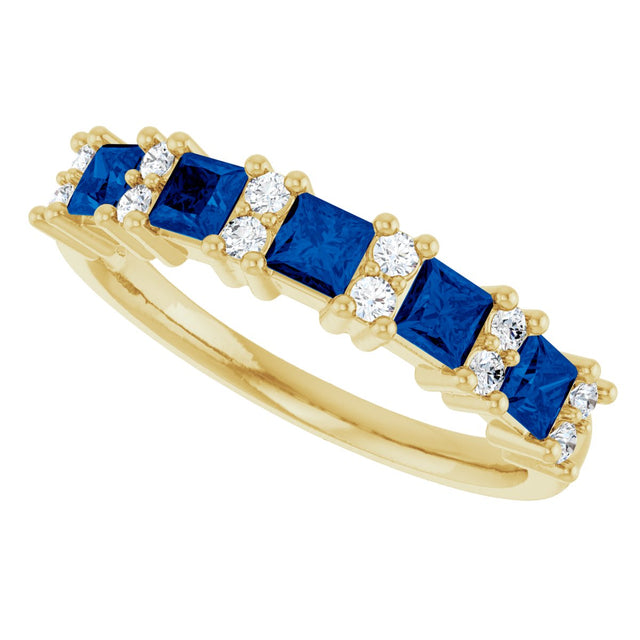 14K Gold Square Natural Blue Sapphire Anniversary Band – 1/5 CTW - Yellow Gold - view 5
