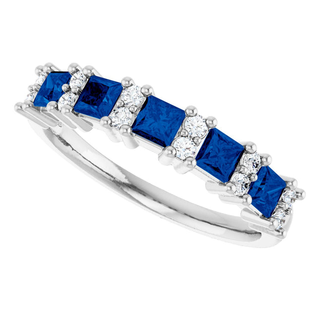 14K Gold Square Natural Blue Sapphire Anniversary Band – 1/5 CTW - White Gold - view 5