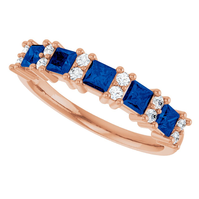 14K Gold Square Natural Blue Sapphire Anniversary Band – 1/5 CTW - Rose Gold - view 5