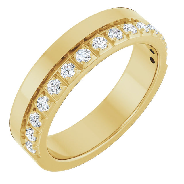 14K Gold Round Lab-Grown Diamond Single Sided Stepped-Edge Anniversary Band – 1.7 mm Stones - Yellow Gold