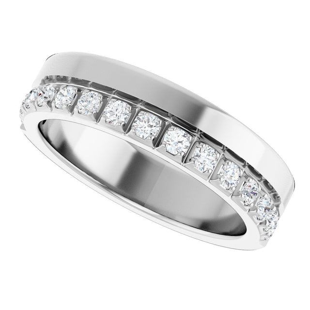 14K Gold Round Natural Diamond Single Sided Stepped-Edge Anniversary Band – 1.7 mm Stones - White Gold - view 5