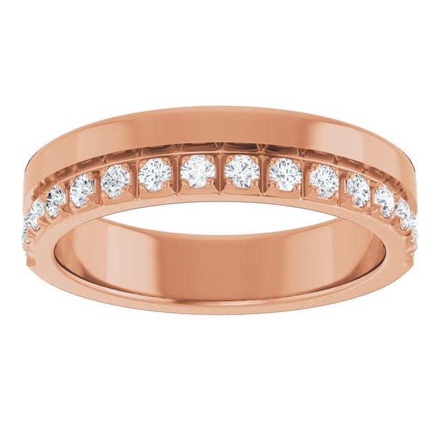 14K Gold Round Lab-Grown Diamond Single Sided Stepped-Edge Anniversary Band – 1.7 mm Stones - Rose Gold - view 3