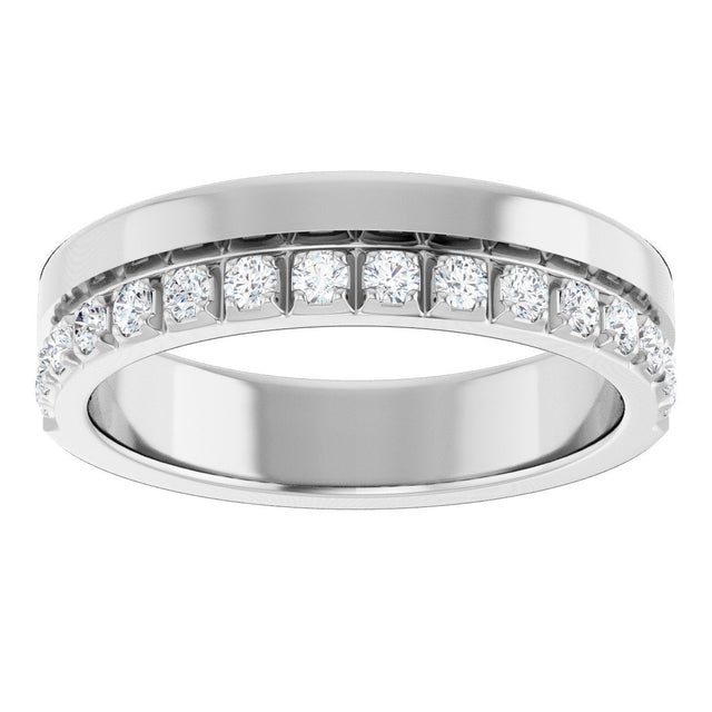 14K Gold Round Natural Diamond Single Sided Stepped-Edge Anniversary Band – 1.7 mm Stones - White Gold - view 3