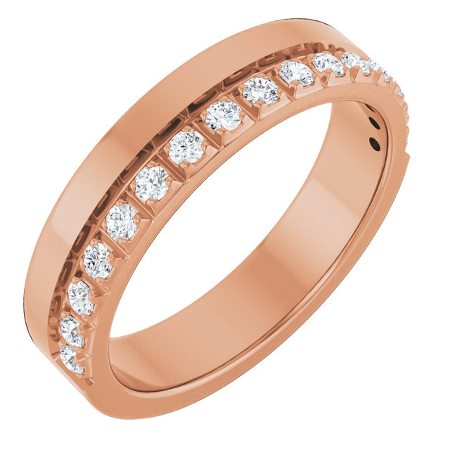 14K Gold Round Lab-Grown Diamond Single Sided Stepped-Edge Anniversary Band – 1.7 mm Stones - Rose Gold
