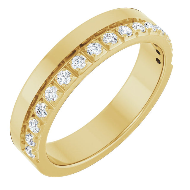 14K Gold Round Lab-Grown Diamond Single Sided Stepped-Edge Anniversary Band – 1.7 mm Stones - Yellow Gold