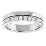 14K Gold Round Natural Diamond Single Sided Stepped-Edge Anniversary Band – 1.7 mm Stones - White Gold - view 3