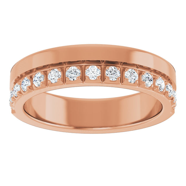 14K Gold Round Lab-Grown Diamond Single Sided Stepped-Edge Anniversary Band – 1.7 mm Stones - Rose Gold - view 3