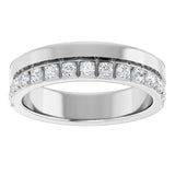 14K Gold Round Natural Diamond Single Sided Stepped-Edge Anniversary Band – 1.7 mm Stones - White Gold - view 3