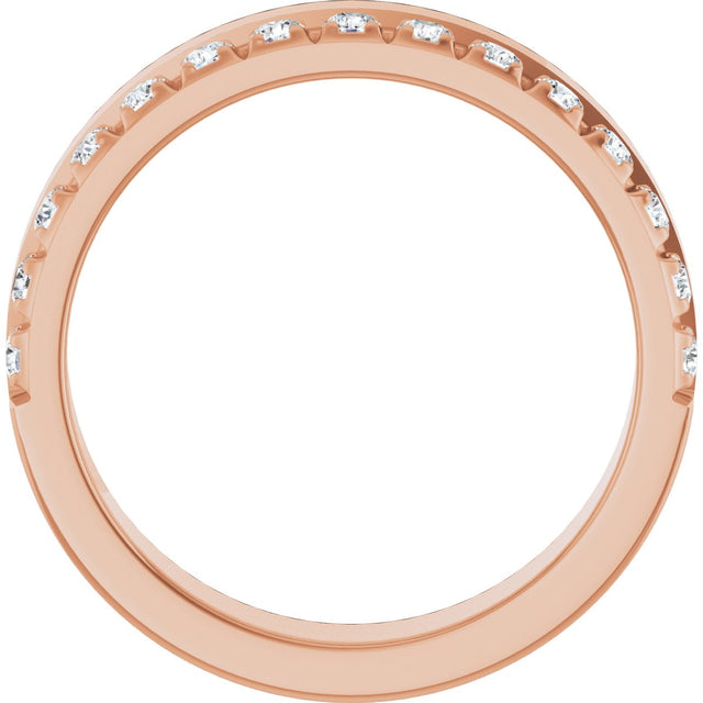 14K Gold Round Natural Diamond Single Sided Stepped-Edge Anniversary Band – 1.7 mm Stones - Rose Gold - view 2