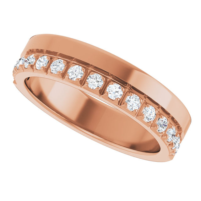 14K Gold Round Natural Diamond Single Sided Stepped-Edge Anniversary Band – 1.7 mm Stones - Rose Gold - view 5