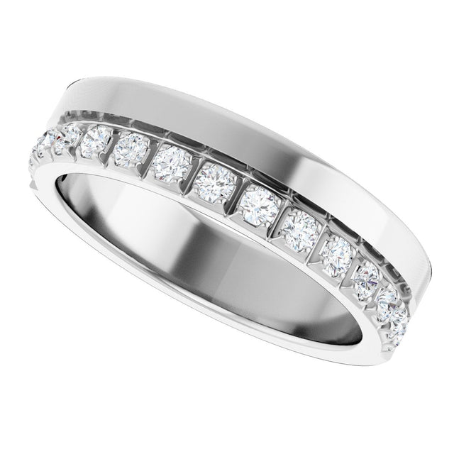 14K Gold Round Natural Diamond Single Sided Stepped-Edge Anniversary Band – 1.7 mm Stones - White Gold - view 5
