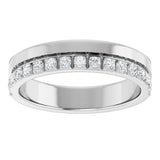 14K Gold Round Natural Diamond Single Sided Stepped-Edge Anniversary Band – 1.7 mm Stones - White Gold - view 3