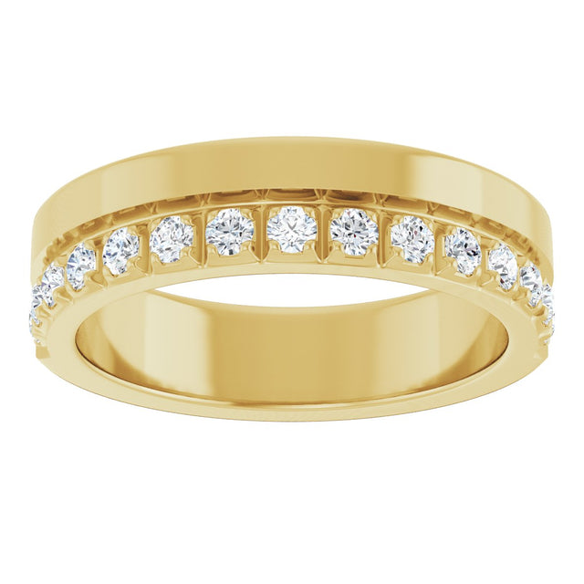14K Gold Round Lab-Grown Diamond Single Sided Stepped-Edge Anniversary Band – 1.7 mm Stones - Yellow Gold - view 3
