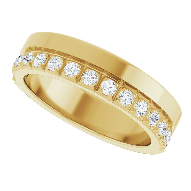 14K Gold Round Lab-Grown Diamond Single Sided Stepped-Edge Anniversary Band – 1.7 mm Stones - Yellow Gold - view 5