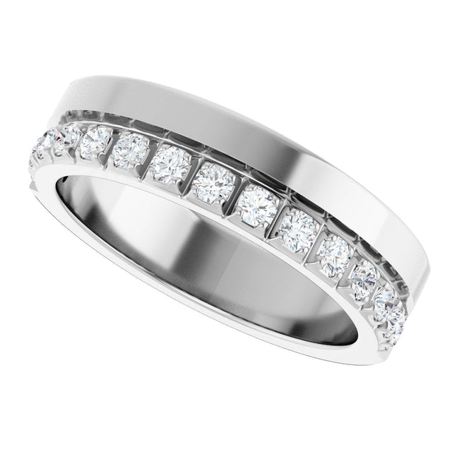 14K Gold Round Natural Diamond Single Sided Stepped-Edge Anniversary Band – 1.7 mm Stones - White Gold - view 5